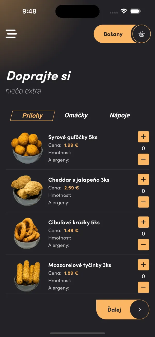 Hajcer — prílohy k objednávke s možnosťou upraviť množstvo